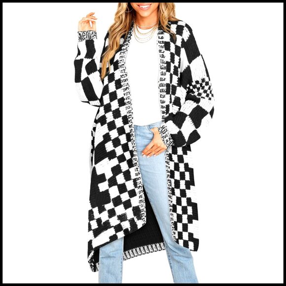 Oversized Chunky Knit Cardigan Batwing Sleeves Open Front Long Sweater